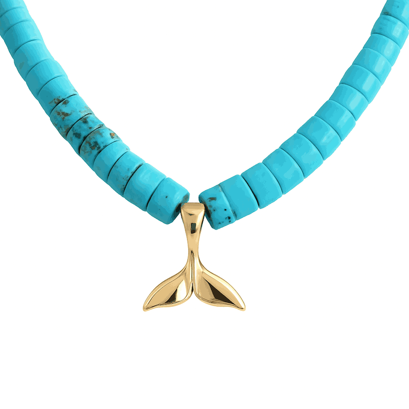 گردنبند چوکر طلا فیروزه آبی دم وال نهنگ