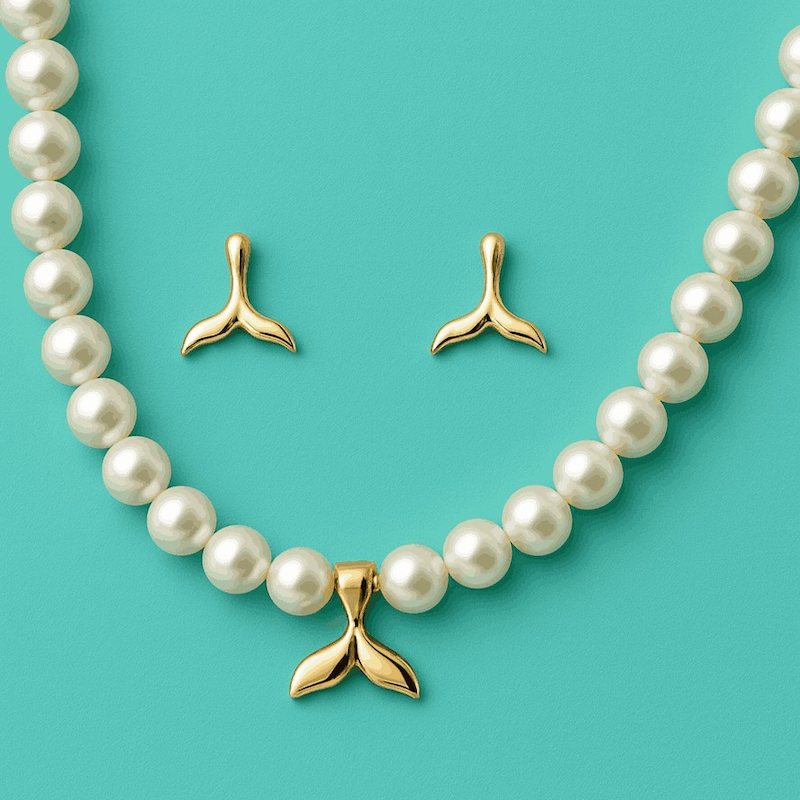 نیم ست طلا مرواریدی دم نهنگ وال