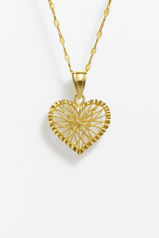 پلاک آویز طلا قلب تراش الماسی لوکس مش بافی