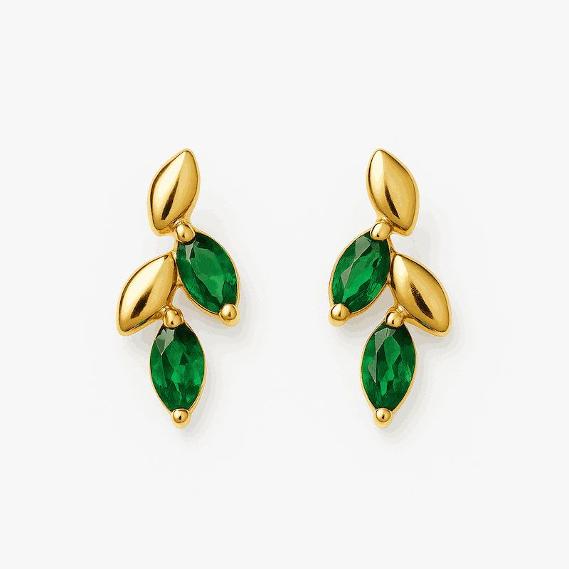 گوشواره طلا میخی خوشه‌ای مارکیز سبز (Cluster Earrings)