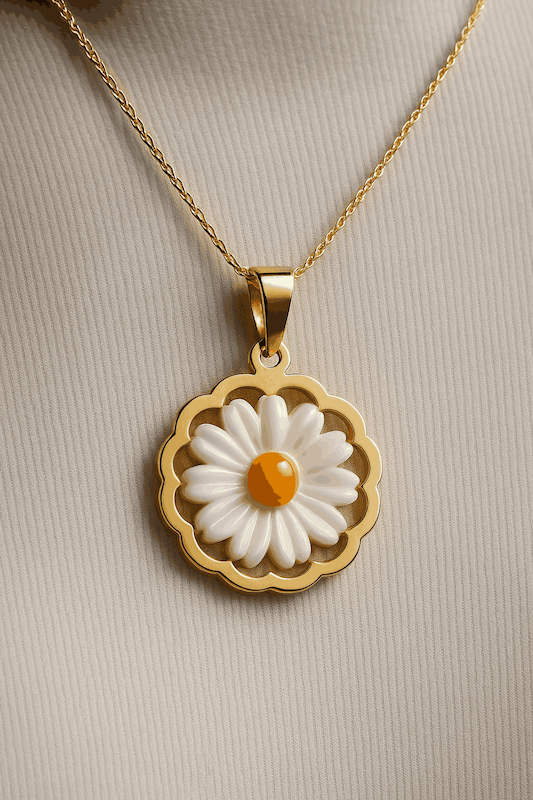 پلاک آویز طلا گل بابونه صدفی