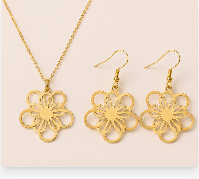 نیم ست طلا ۱۸ عیار مدل گل توری ونکلیف فلاور Flowerlace با آویز عصایی
