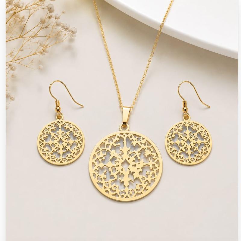 نیم ست طلا ۱۸ عیار زنانه مشبک فیلگری Filigree