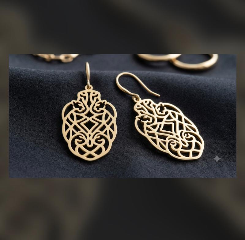 گوشواره طلا زنانه ۱۸ عیار مدل خاتون با آویز عصایی