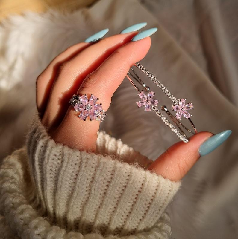 ست دستبند و انگشتر جواهری گل اِدا