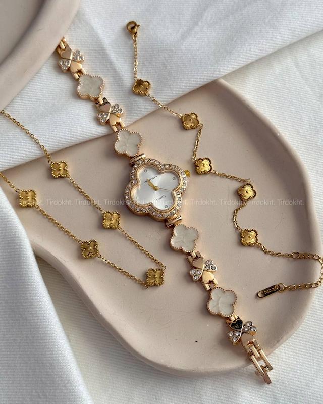 ساعت ونکلیف زنجیری طلایی