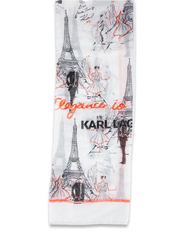 شال زنانه برند کارل لاگرفلد (KARL LAGERFELD) سفید خط قرمز