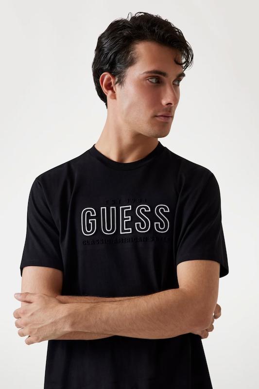 تیشرت مردانه برند گس (Guess) مشکی لگو دار سفید