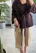 ست میرابل/کت عروسکی مازراتی قهوه ای موکا و شلوار واید کرمی زنانه مازراتی