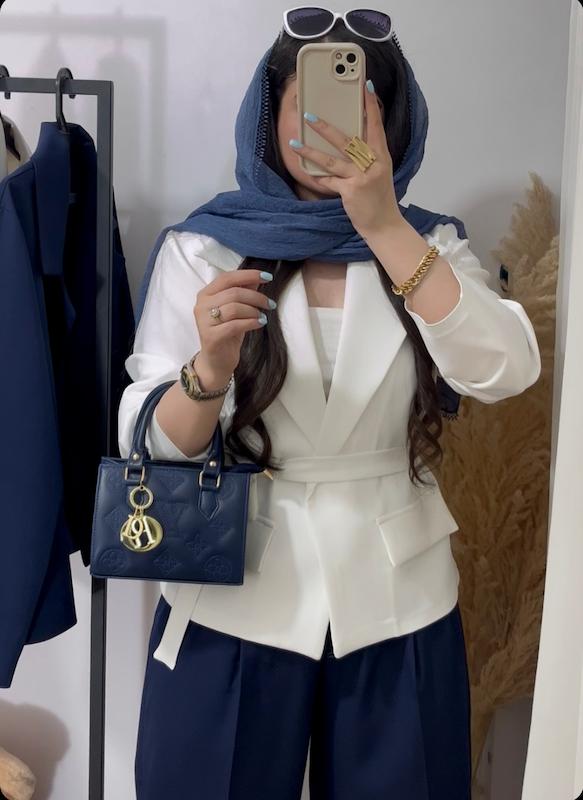 کت وانیلا/کت تک کلاسیک رسمی زنانه رنگ سفید مازراتی 
