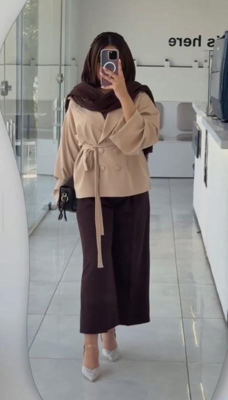 ست کارولین🤎🍪/ست کت و شلوار زنانه کرم و موکا