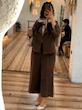 ست لیدی 🤎/ست کت و شلوار واید مازراتی زنانه رنگ قهوه ای 