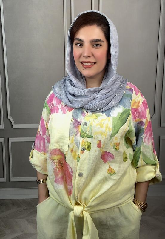 ست شومیز گره ای و شلوار لینن ایتالیایی گرم بالا