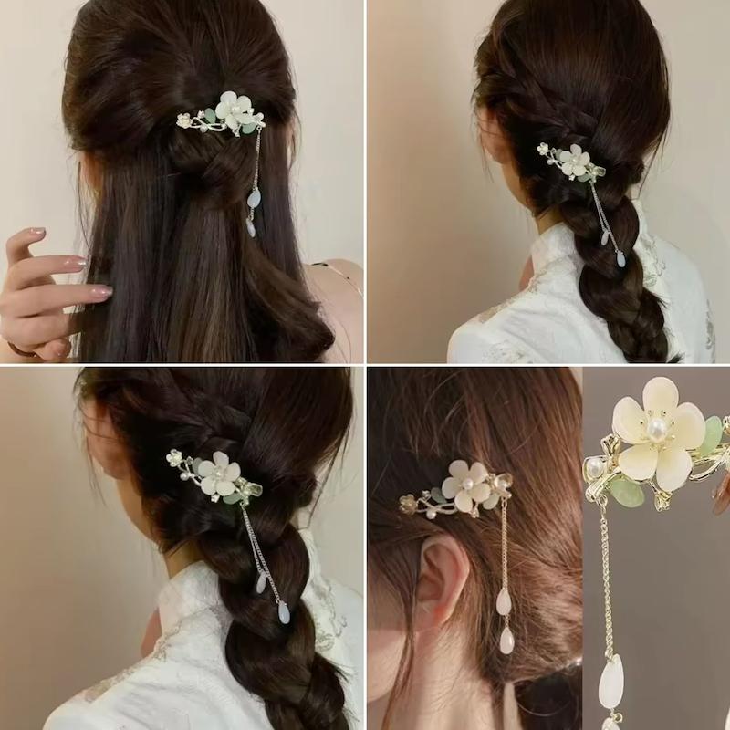 گیره انبری گل سفید آویزدار 