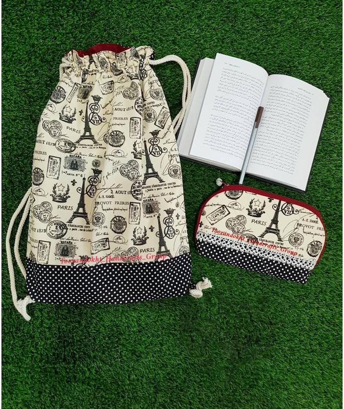 کوله بزرگسال طرح پاریس به همراه کیف لوازم آرایش