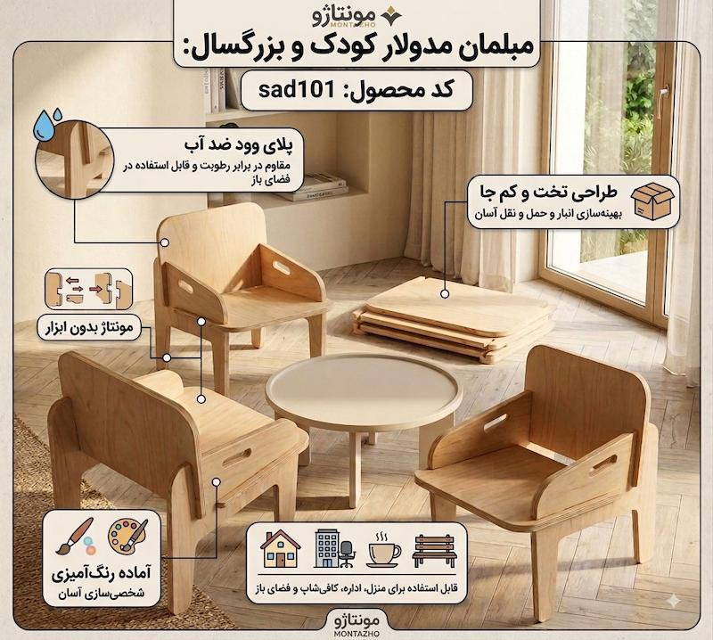 صندلی چوبی پلای‌وود مونتاژو کد sad101 | مونتاژ آسان