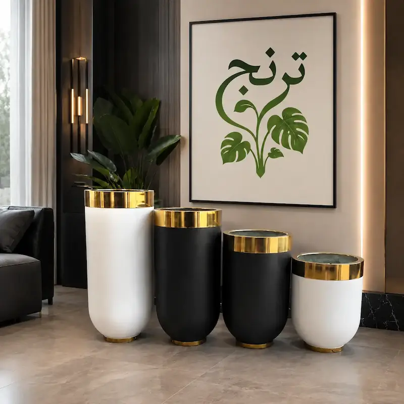 گلدان فایبرگلاس مدل لبه فلز کپسولی