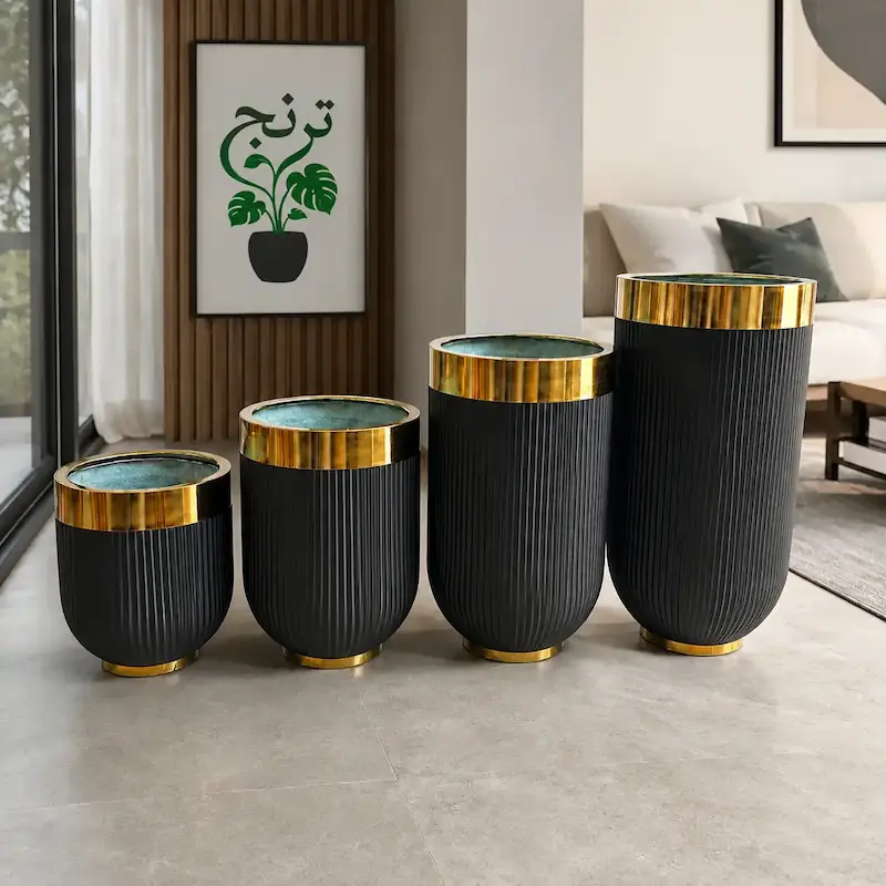 گلدان فایبرگلاس مدل لبه فلز پارچه ای