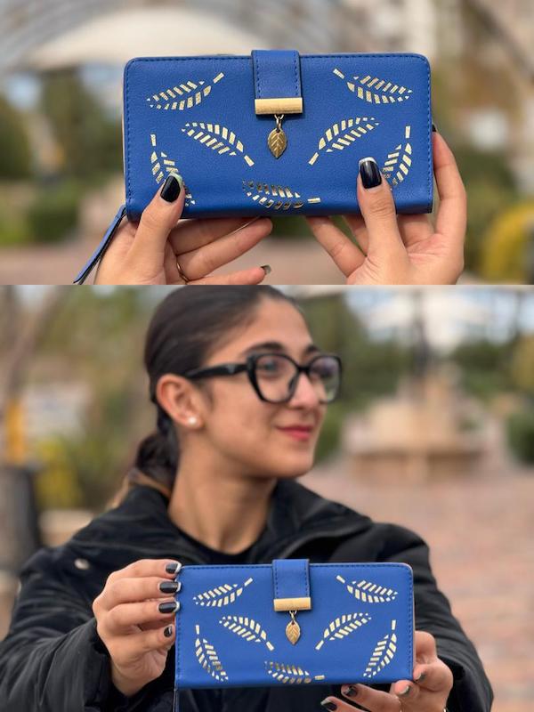 کیف پول زنانه جادار | مناسب موبایل و کارت/آبی/کد13