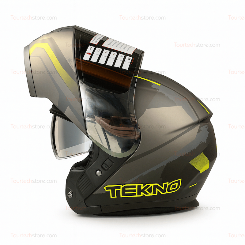 کلاه کاسکت فک متحرک تکنو (TEKNO) سبز مشکی طرح دار