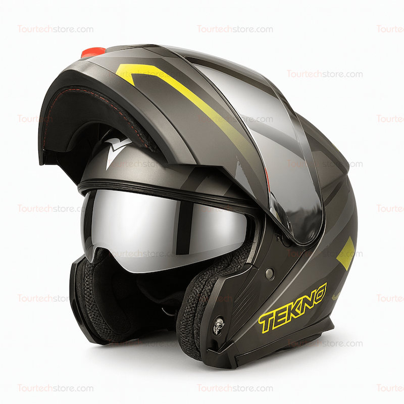 کلاه کاسکت فک متحرک تکنو (TEKNO) سبز مشکی طرح دار