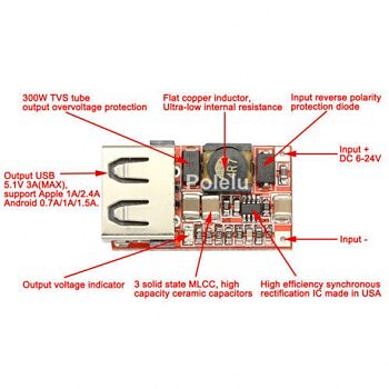 ماژول تغذیه USB کاهنده DC به DC از 6V-24V به 5V 3A