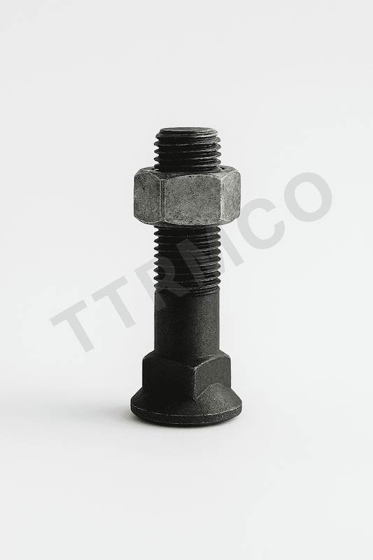 تصویر پیچ گوشه بلدوزر 155 کوماتسو (Corner Bolt) درجه ۱۰.۹ به‌همراه مهره سنگین – مناسب اتصال گوشه‌بیـت در پروژه‌های راهسازی و معدنی