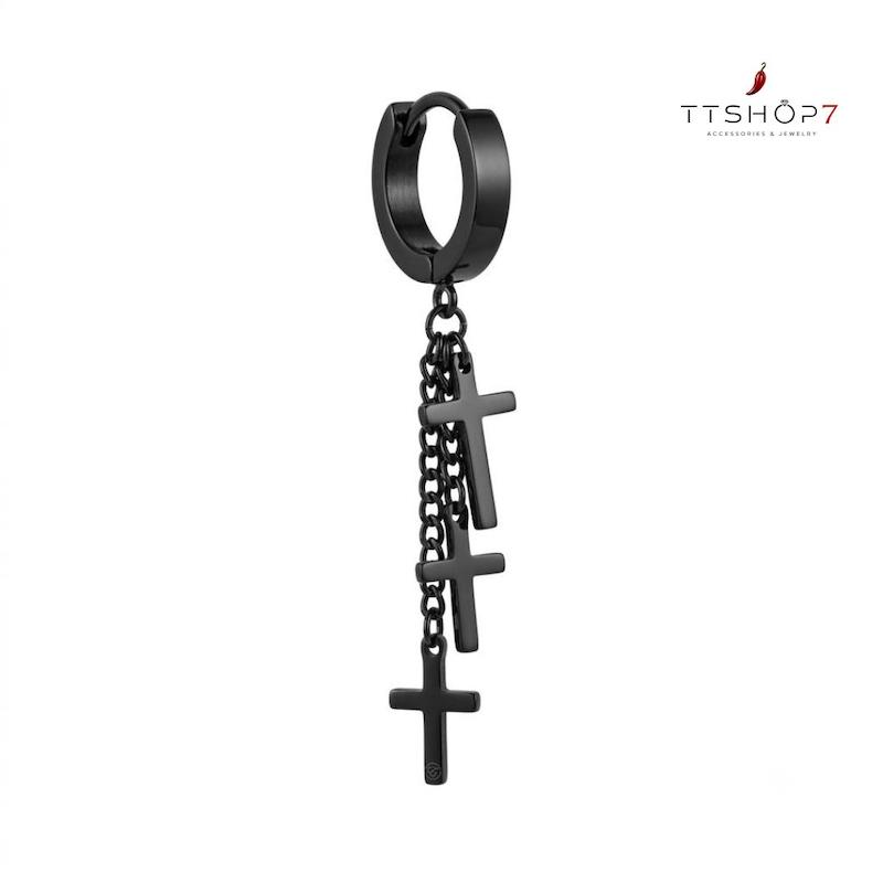 پیرسینگ گوش استیل آویزدار طرح سه صلیب (اسپرت / رنگ ثابت)
