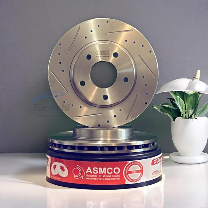 دیسک ترمز عقب سوراخدار شیاردار ASMCO پژو 207 - یک جفت
