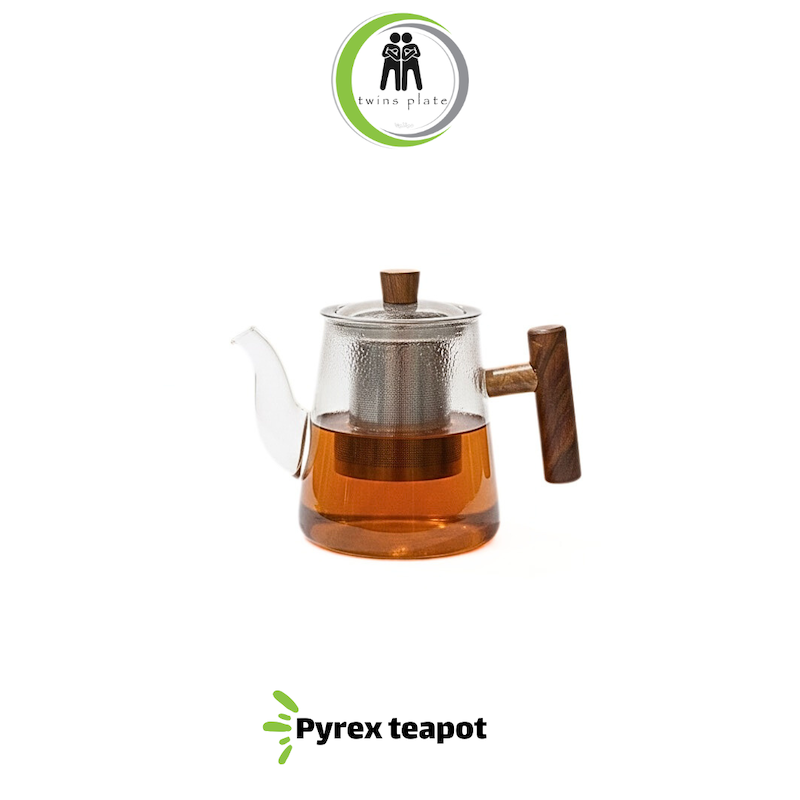 قوری دمنوش پیرکس دسته چوبی سایز ۷۵۰