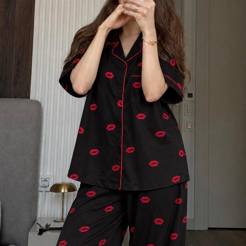 ست دو تکه نخ پنبه طرح kiss