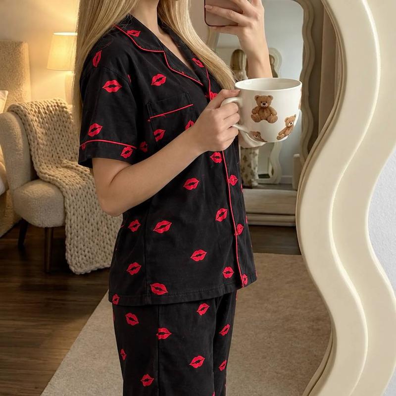 ست دو تکه نخ پنبه طرح kiss