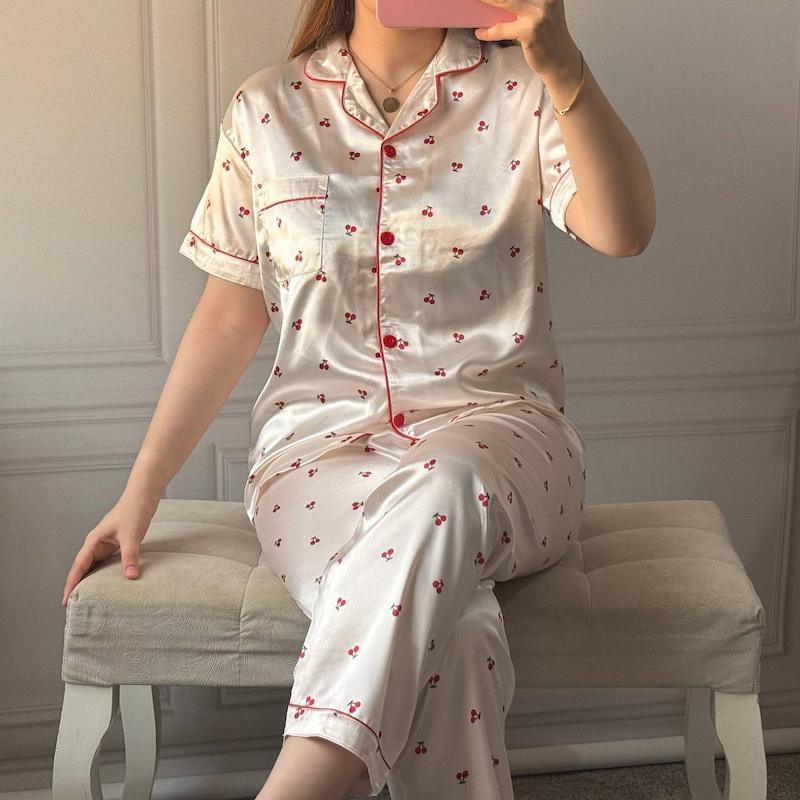 ست سه تکه ساتن طرح چری