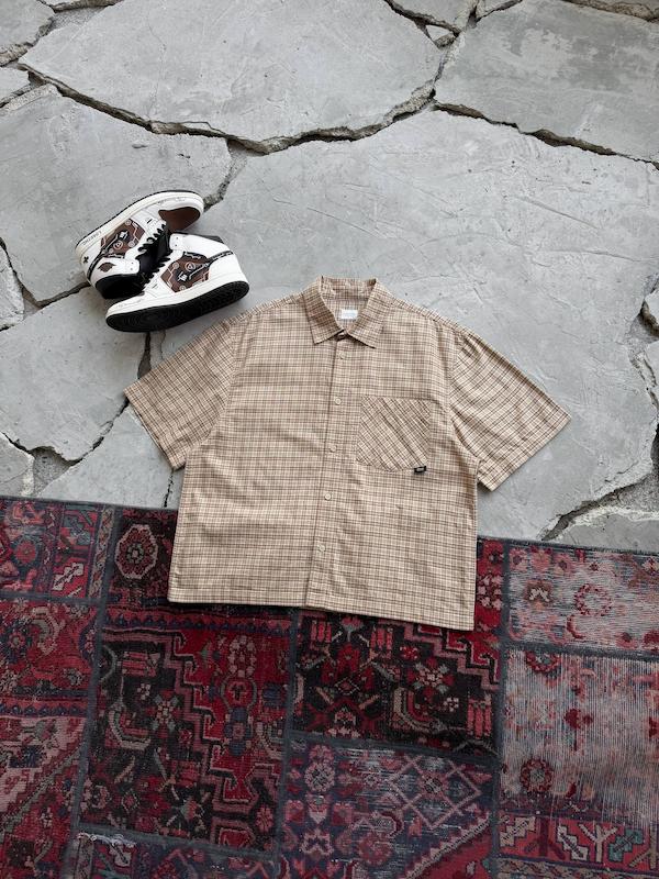 کراپ شرت (پیراهن باکسی) چهار خونه کرمی زارا zara