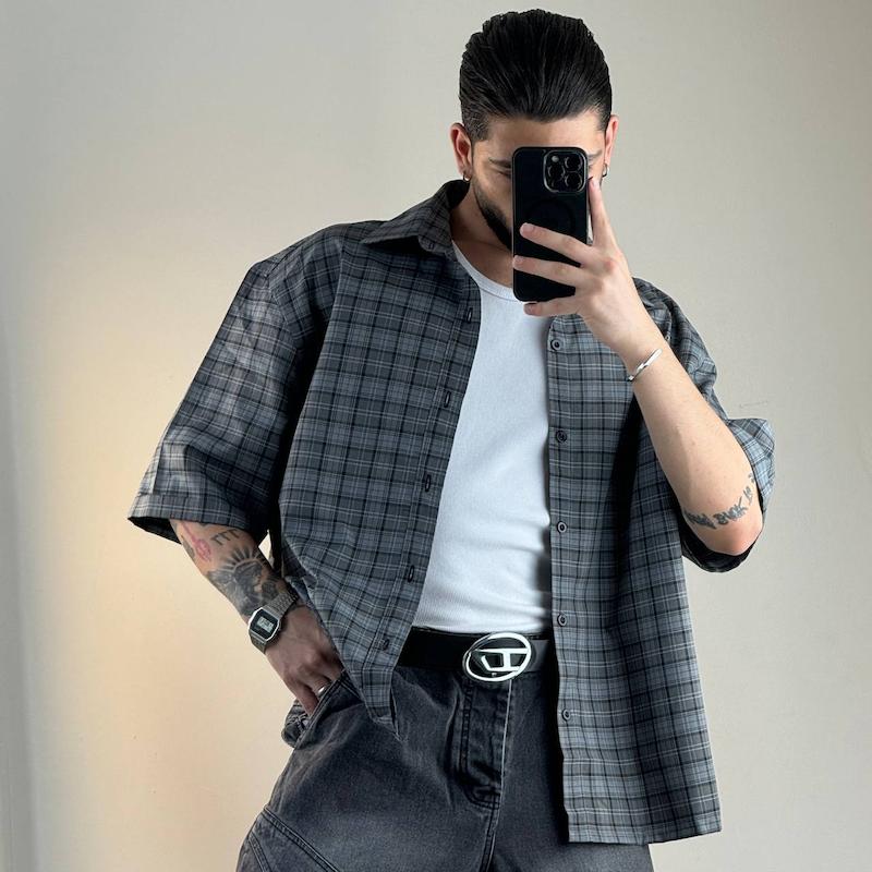 پیراهن چهارخونه استین کوتاه