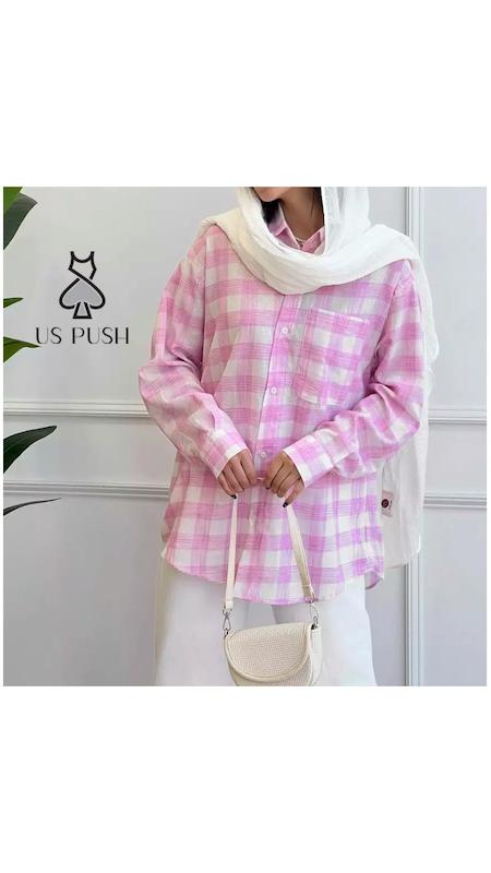 شومیز چهارخونه صورتی