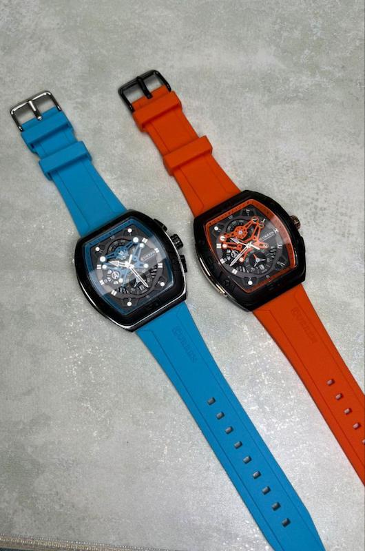 ساعت مچی مردانه سیلیکونی اسپرت کارن 8443 آبی نارنجی  (کورن CURREN) سه موتور فعال