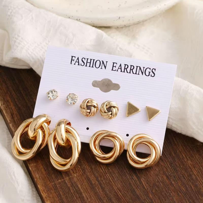 گوشواره مینیمال حلقه‌ای با طرح گره‌ مجموعه 5 عددی