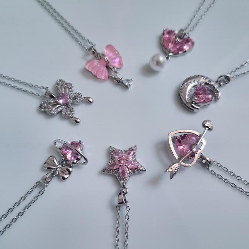 گردنبند سواروسکی نگین صورتی