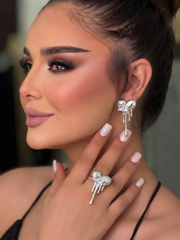 ست گوشواره و انگشتر قلب در دو رنگ