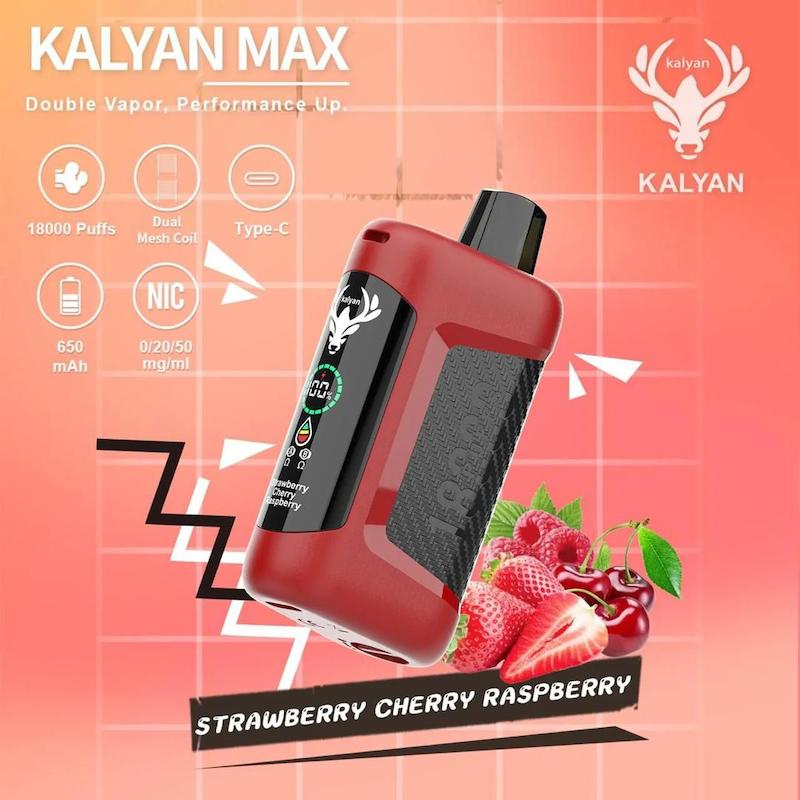پاد یکبار مصرف کلیان مکس (Kalyan Max) 18000 پاف طعم توت‌فرنگی آلبالو تمشک – Kalyan Max Strawberry Cherry Raspberry