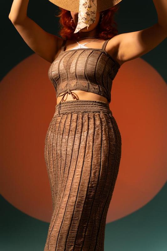 کراپ تاپ و دامن ریش ریشی کد1104