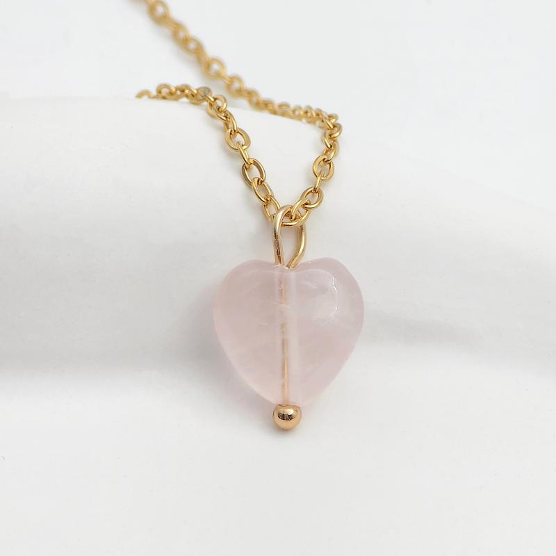 گردنبند استیل قلبی رزکوارتز