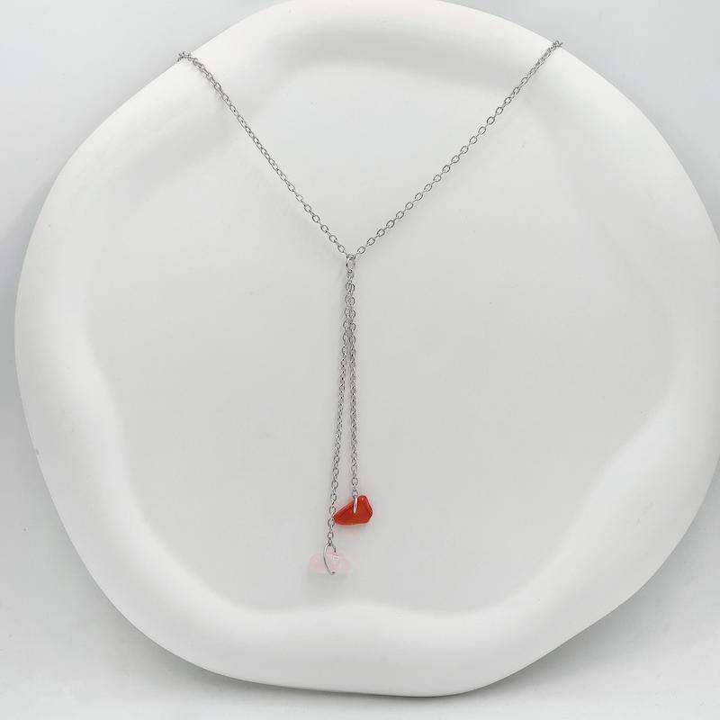 گردنبند ساده کارنلین رزکوارتز