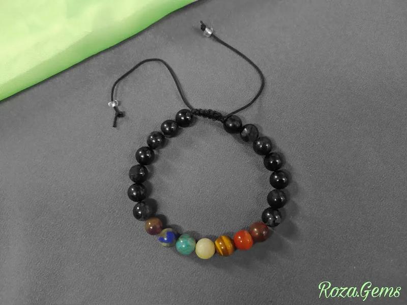 دستبند تمام سنگ هفت چاکرا و عقیق