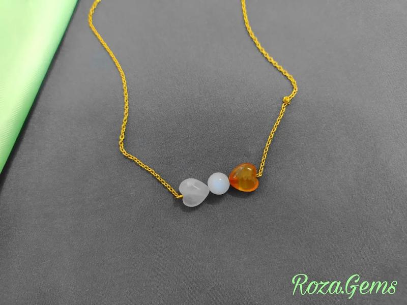 گردنبند پاپیونی کارنلین رزکوارتز مون استون