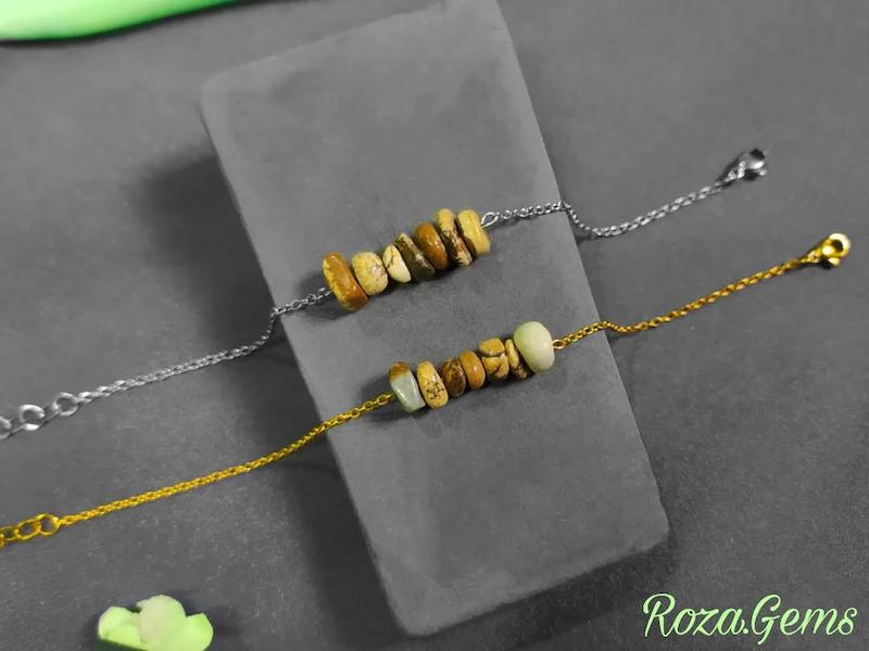 دستبند استیل نامنظم جاسپر چوب