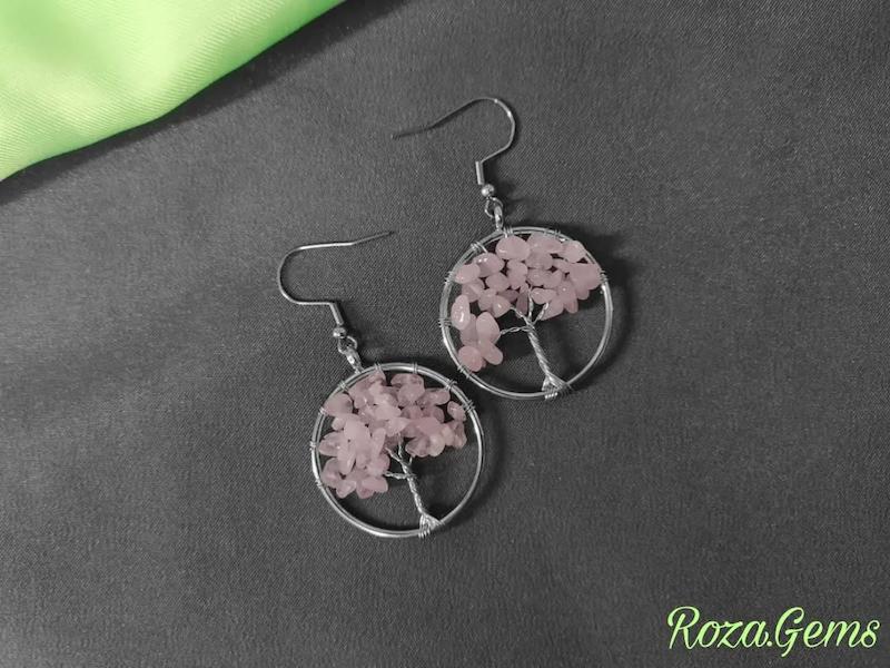 گوشواره درخت زندگی رزکوارتز