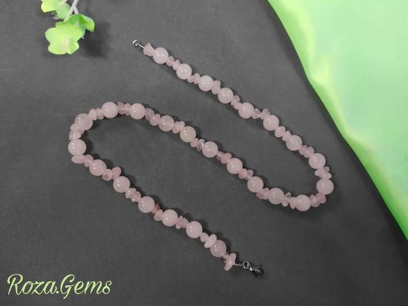 گردنبند تمام سنگ گرد نامنظم رزکوارتز