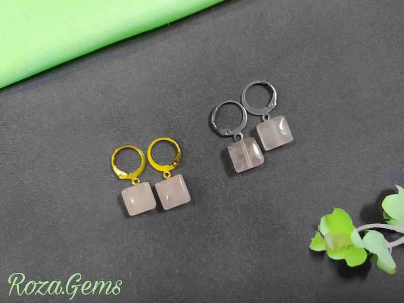 گوشواره استیل مربعی رزکوارتز